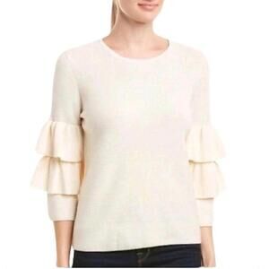 J. McLAUGHLIN Natural Italian Merino Wool Ribbed Ruffle Sleeve Sweater Womens S